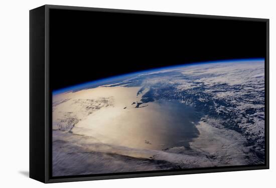 View of planet Earth from space showing North America near Nova Scotia, Canada-null-Framed Stretched Canvas