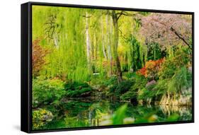 View of pond in garden, Butchart Gardens, Vancouver Island, British Columbia, Canada-Pete Saloutos-Framed Stretched Canvas
