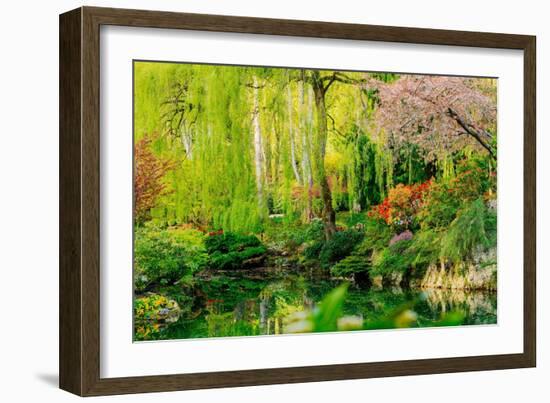 View of pond in garden, Butchart Gardens, Vancouver Island, British Columbia, Canada-Pete Saloutos-Framed Photographic Print