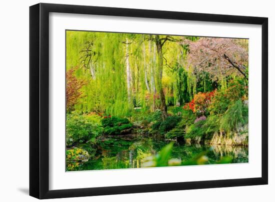 View of pond in garden, Butchart Gardens, Vancouver Island, British Columbia, Canada-Pete Saloutos-Framed Photographic Print