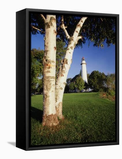 View of Ponte Aux Barques Lighthouse, Michigan, USA-Adam Jones-Framed Stretched Canvas