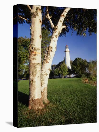 View of Ponte Aux Barques Lighthouse, Michigan, USA-Adam Jones-Stretched Canvas