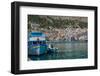 View of port and town of Kalimnos with hills in the background, Kalimnos, Dodecanese Islands-Frank Fell-Framed Photographic Print