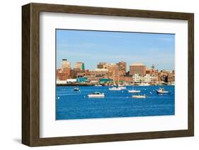 View of Portland Harbor boats with south Portland skyline, Portland, Maine-null-Framed Photographic Print