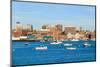 View of Portland Harbor boats with south Portland skyline, Portland, Maine-null-Mounted Photographic Print