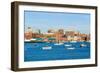 View of Portland Harbor boats with south Portland skyline, Portland, Maine-null-Framed Photographic Print