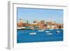 View of Portland Harbor boats with south Portland skyline, Portland, Maine-null-Framed Photographic Print