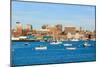 View of Portland Harbor boats with south Portland skyline, Portland, Maine-null-Mounted Photographic Print