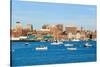 View of Portland Harbor boats with south Portland skyline, Portland, Maine-null-Stretched Canvas