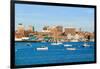 View of Portland Harbor boats with south Portland skyline, Portland, Maine-null-Framed Photographic Print