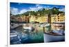 View of Portofino Inner Harbor, Liguria, Italy-George Oze-Framed Photographic Print