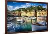 View of Portofino Inner Harbor, Liguria, Italy-George Oze-Framed Photographic Print