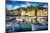 View of Portofino Inner Harbor, Liguria, Italy-George Oze-Mounted Photographic Print