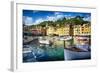 View of Portofino Inner Harbor, Liguria, Italy-George Oze-Framed Premium Photographic Print