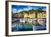 View of Portofino Inner Harbor, Liguria, Italy-George Oze-Framed Premium Photographic Print