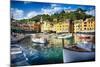 View of Portofino Inner Harbor, Liguria, Italy-George Oze-Mounted Premium Photographic Print