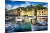 View of Portofino Inner Harbor, Liguria, Italy-George Oze-Mounted Photographic Print