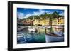 View of Portofino Inner Harbor, Liguria, Italy-George Oze-Framed Photographic Print