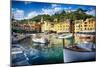 View of Portofino Inner Harbor, Liguria, Italy-George Oze-Mounted Photographic Print