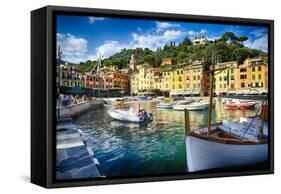 View of Portofino Inner Harbor, Liguria, Italy-George Oze-Framed Stretched Canvas