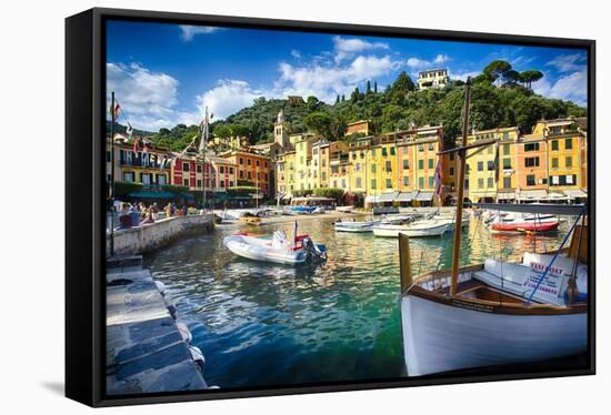 View of Portofino Inner Harbor, Liguria, Italy-George Oze-Framed Stretched Canvas