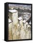 View of Prague from Snow-Covered Gothic Hunger Wall on Petrin Hill, Prague, Czech Republic-Richard Nebesky-Framed Stretched Canvas