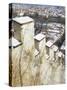 View of Prague from Snow-Covered Gothic Hunger Wall on Petrin Hill, Prague, Czech Republic-Richard Nebesky-Stretched Canvas