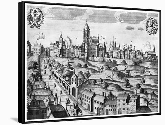 View of Prague Showing the Imperial Palace and the College of Theology, circa 1618-null-Framed Stretched Canvas