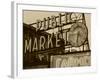 View of Public Market Neon Sign and Pike Place Market, Seattle, Washington, USA-Walter Bibikow-Framed Photographic Print