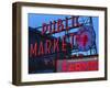 View of Public Market Neon Sign and Pike Place Market, Seattle, Washington, USA-Walter Bibikow-Framed Premium Photographic Print