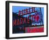 View of Public Market Neon Sign and Pike Place Market, Seattle, Washington, USA-Walter Bibikow-Framed Premium Photographic Print