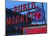 View of Public Market Neon Sign and Pike Place Market, Seattle, Washington, USA-Walter Bibikow-Mounted Premium Photographic Print