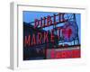 View of Public Market Neon Sign and Pike Place Market, Seattle, Washington, USA-Walter Bibikow-Framed Photographic Print