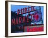 View of Public Market Neon Sign and Pike Place Market, Seattle, Washington, USA-Walter Bibikow-Framed Photographic Print