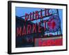 View of Public Market Neon Sign and Pike Place Market, Seattle, Washington, USA-Walter Bibikow-Framed Photographic Print