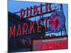 View of Public Market Neon Sign and Pike Place Market, Seattle, Washington, USA-Walter Bibikow-Mounted Photographic Print