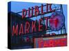 View of Public Market Neon Sign and Pike Place Market, Seattle, Washington, USA-Walter Bibikow-Stretched Canvas