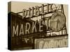 View of Public Market Neon Sign and Pike Place Market, Seattle, Washington, USA-Walter Bibikow-Stretched Canvas