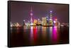 View of Pudong Skyline and Huangpu River from the Bund, Shanghai, China-Frank Fell-Framed Stretched Canvas