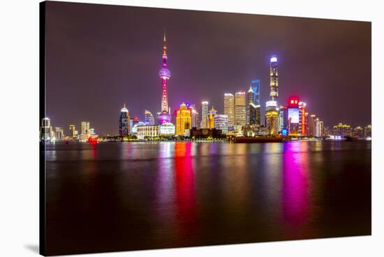 View of Pudong Skyline and Huangpu River from the Bund, Shanghai, China-Frank Fell-Stretched Canvas