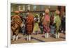 View of Pueblo Women Selling Pottery by a Train-Lantern Press-Framed Art Print