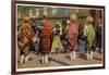 View of Pueblo Women Selling Pottery by a Train-Lantern Press-Framed Art Print