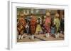 View of Pueblo Women Selling Pottery by a Train-Lantern Press-Framed Art Print