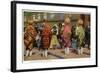 View of Pueblo Women Selling Pottery by a Train-Lantern Press-Framed Art Print