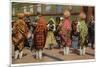 View of Pueblo Women Selling Pottery by a Train-Lantern Press-Mounted Premium Giclee Print