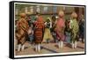 View of Pueblo Women Selling Pottery by a Train-Lantern Press-Framed Stretched Canvas