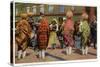 View of Pueblo Women Selling Pottery by a Train-Lantern Press-Stretched Canvas