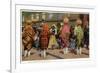 View of Pueblo Women Selling Pottery by a Train-Lantern Press-Framed Art Print