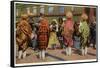 View of Pueblo Women Selling Pottery by a Train-Lantern Press-Framed Stretched Canvas