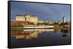 View of Puerto Madero and the museum ship ARA Presidente Sarmiento, City of Buenos Aires, Buenos Ai-Karol Kozlowski-Framed Stretched Canvas